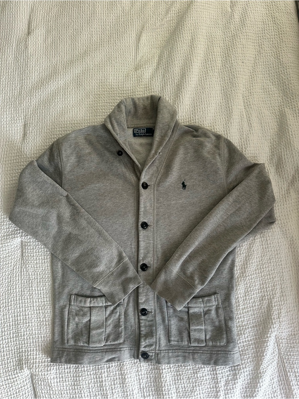 Ralph Lauren Gray Shawl-Collar Cardigan Jacket with Polo Logo Men’s M
